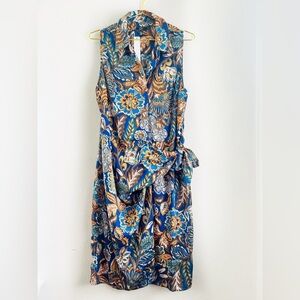 Anthropologie Drew Blue Midi Wrap Dress Women Floral Paisley Tie new with tags